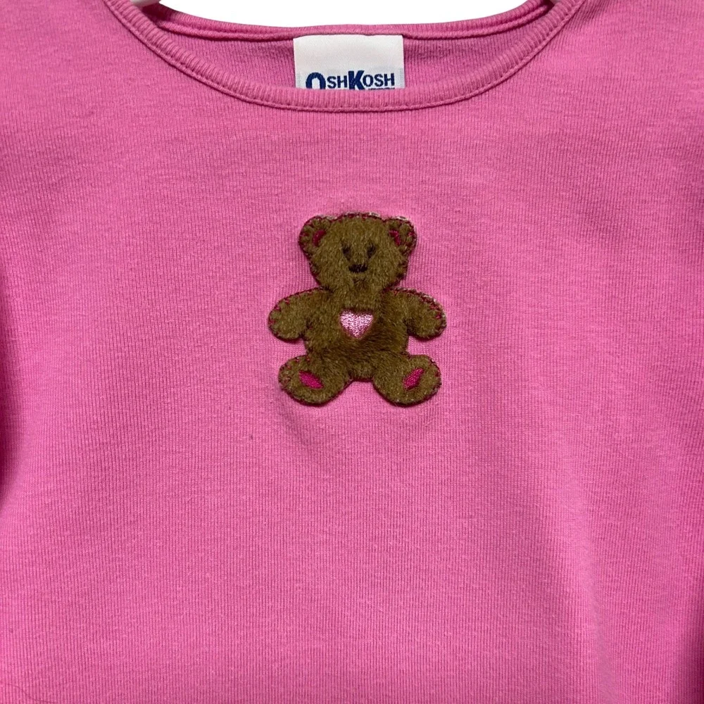 VTG OshKosh Bgosh Pink Long Sleeve Teddy Bear Shirt 24 Mo USA Made Cottagecore